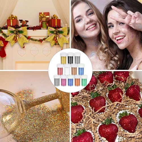 12 Farben Mini Glitzerpulver Set, Nicht Giftig Glitzerpuder Zum Basteln, Bunt Bastel Glitzer Set, Glitzerpulver Kreativ Set für DIY Crafts, Nägel, Körper, Haare, Festival-Party-Kunst, 12 x 18g(216g)