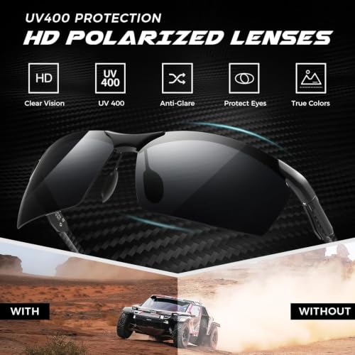 Image of SUNGAIT Carbon Fiber Sunglasses Men Sports Rimless Polarized Shades for Driving Fishing Running Gifts Eye Protection