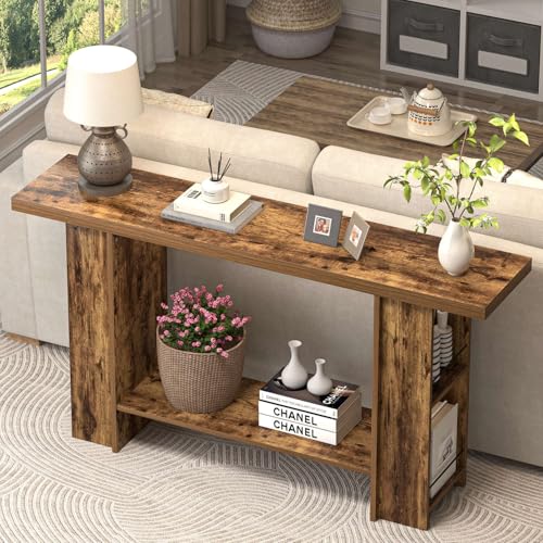 FOLUBAN Console Table for Entryway, Farmhouse Sofa Table with Side Storage for Living Room, Long Hallway Tables, Vintage Wood Couch Table Behind Sofa, Rustic Brown, 53 Inch by FOLUBAN - Used condition - Image 3