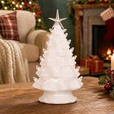 Milltown Merchants Ceramic Christmas Tree - Tabletop Tree with Lights - (11.5' Medium Pearl White Christmas Tree/White Lights) - Lighted Vintage Ceramic Tree