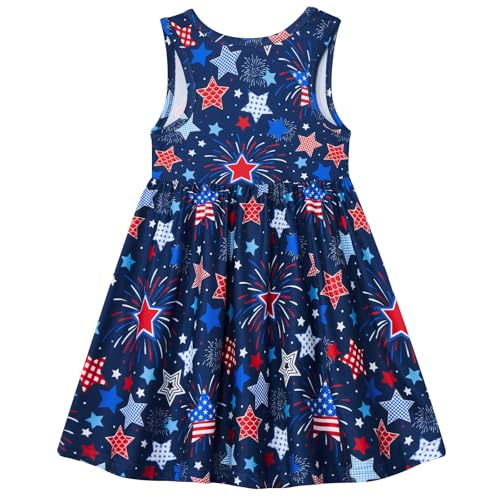 Vieille Little Girls Fourth of July Dress Cute American Flag Print Outfit for Kids Casual Summer Sleeveless Sundress with Pocket Size 3-4 Years — view 3