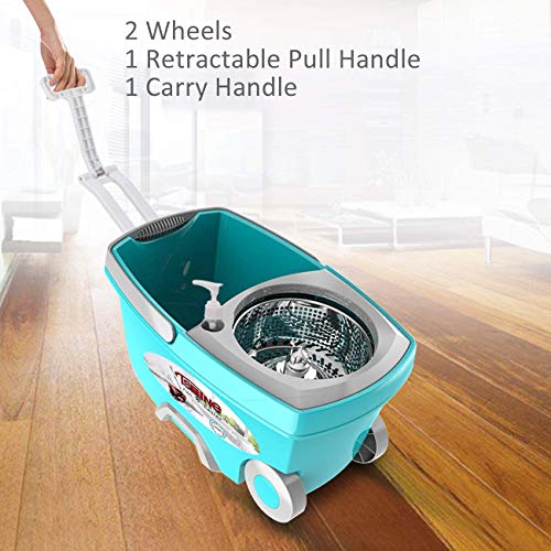 Tsmine Spin Mop Bucket System Stainless Steel Deluxe 360 Spinning Mop Bucket Floor Cleaning System with 6 Microfiber… - Image 7