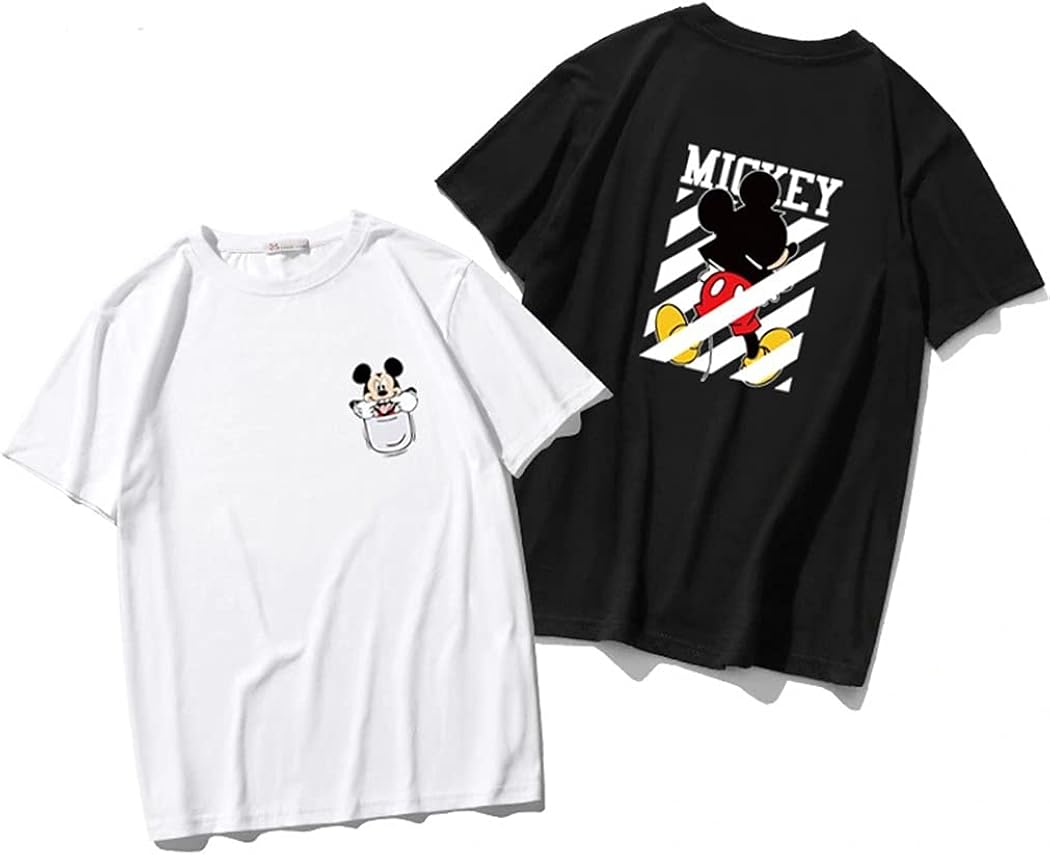 Amazon レモンツリーセブン Lemon Tree7 夏 人気 ペアルック Tシャツ 夏 カットソ パーカー ディズニーランドへ お揃い 半袖 ペアルック ホワイト ブラック ファッション 服 配色 切り替え トップス トレーナー パーカー 通販