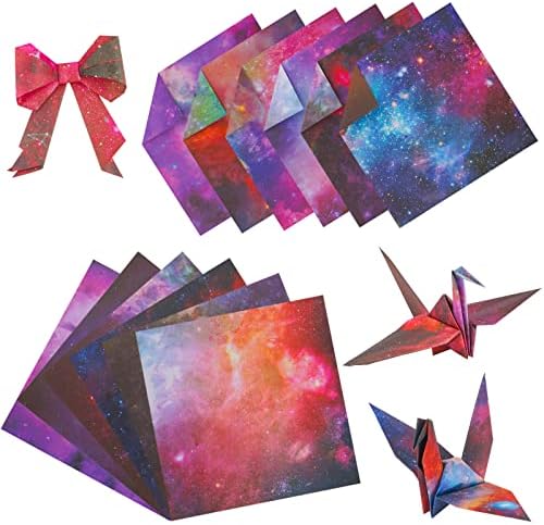KINBOM 50Pcs 5.9x5.9 Inch Space Origami Paper, Beautiful Double Sided Starry Night Scrapbook Paper with 12 Zodiac Signs and Galaxy Outer Space Patterns for Kids DIY Christmas Craft