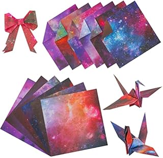 KINBOM 50Pcs 5.9x5.9 Inch Space Origami Paper, Beautiful Double Sided Starry Night Scrapbook Paper with 12 Zodiac Signs and Galaxy Outer Space Patterns for Kids DIY Christmas Craft