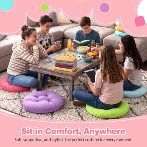 CroBlissful 8 Pcs 16 Inch Floor Cushions for Kid, Flexible Seating for Classroom Elementary, 3.15 in Thick Round Floor Pillow, Back to School Furniture for Daycare Preschool Meditation (Candy Colors) - Image 5