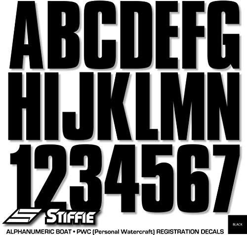 Stiffie Uniline Black 3" Alpha-Numeric Registration Identification Numbers Stickers Decals For Boats & Personal Watercraft #TOP4
