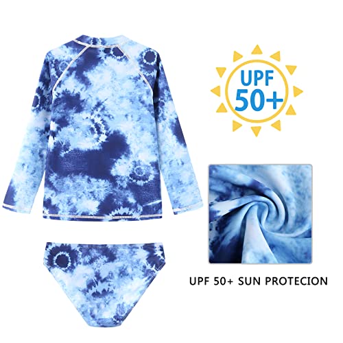 Image of Aisyee Girls Long Sleeve Rash Guard Set Two Piece Swimsuits Tie Dye Bathing Suits for Kids UPF 50+ Swim Shirts