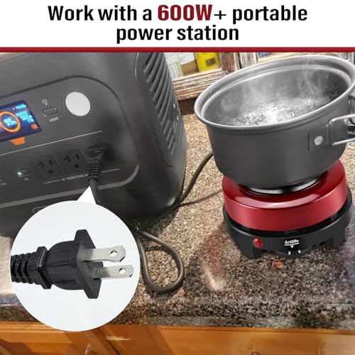 Image of Artilife 500W Mini Electric Hot Plate - Moka Pot Special, 110V Compact RV Camping Stove, 4 inch Cast Iron Burner for Coffee, Low Wattage Portable (Red)