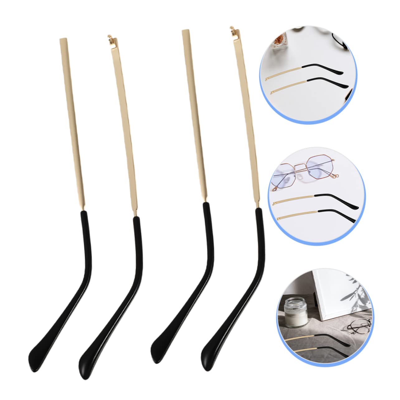 HOMOCONO 2 Pairs Spectacle Legs Replacement Temple Arm Sunglass Arm Replacement Eyeglass End Tips Replacement Glasses Temple Eyeglasses Replacement Eyeglass Arm Sleeves Eyewear Golden Metal