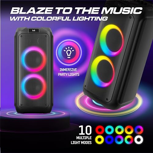 Image of Philips Bluetooth Party Speaker, 120W Powerful Sound with Dynamic Bass Boost, 10 RGB Light Modes, Karaoke Mic & Guitar Inputs, FM Radio, USB /TF /AUX Playback, Portable Handle, Remote Control (Cordless)