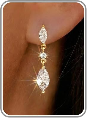 HANLI Dangle Earrings for Women 14K Gold Plated/Silver Drop Earrings Sparkly CZ Dangle Earrings Elegant Dangling Earrings for Wedding Bridal Prom Jewelry