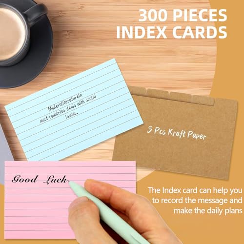 A7 Karteikarten Box Karteikasten Holz mit Deckel 25.4 * 15 * 10cm Vokabelbox mit 300 Stück Karten Karteikartenbox Karteibox für Vokabeln zum Büro Schulen