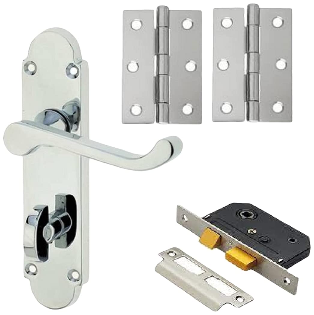 Haven Heritage Polished Chrome Bathroom Door Handle Epsom Style Victorian Scroll With Hinges And Bathroom Sash Lock X 1 Set