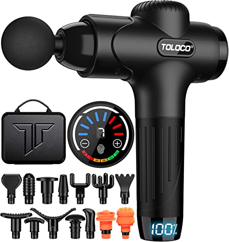 Toloco Muscle, Deep Tissue, Percussion Massage Gun With 15 Replacement Heads, Super Quiet Portable Electric Massager For Athletes, Treatment, Relax, Black #TOP4
