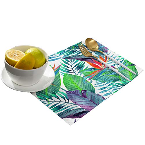 Queen Area Place Mats Set Of 6 Washable Cloth Placemats Watercolor Hawaiian Tropical Leaf Heat Resistant Placemats For Dining Table 18 X 12 Inch #TOP1