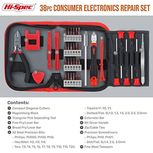 Hi-Spec 38Pc Electronics Repair & Opening Tool Kit Set For Laptops, Phones, Devices, Computer & Gaming Accessories. Precision Small Screwdrivers With Pry Tools #TOP1