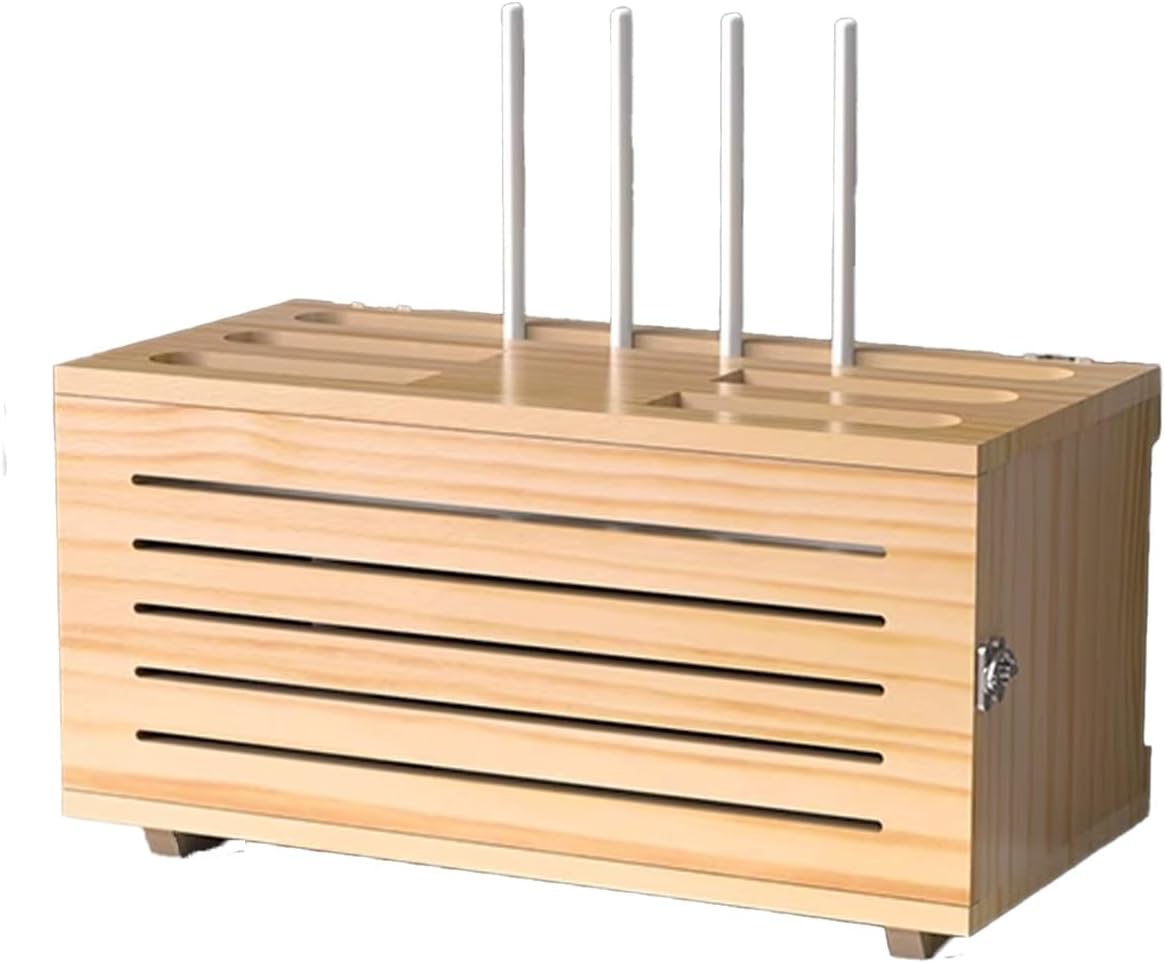 Wooden WiFi Router Storage Box Cable Management Hider Home Media Storage Cabinet Rack Organized Power Strip for Living Room, Office, Bedroom(Natural B)