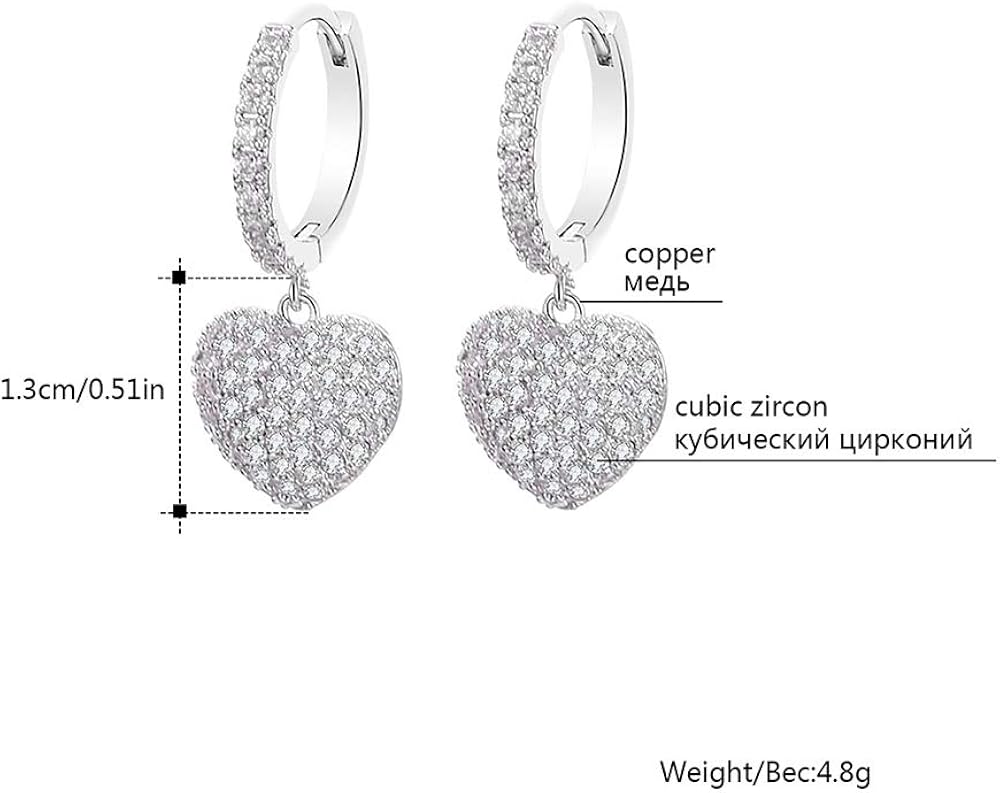 Silver Heart Hoop Earrings for Women Hypoallergenic Lightweight Silver Heart Drop Earrings Shiny CZ Huggie Hoop Earrings - Image 3