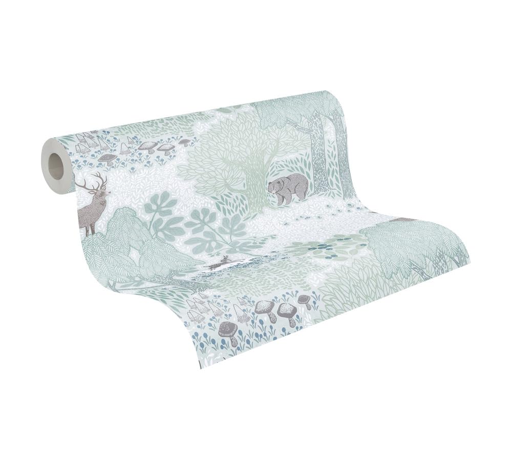A.S. Création papier peint intissé à motif forêt en marron, vert, blanc – papier peint forêt 10,05 x 0,53 m – 771331