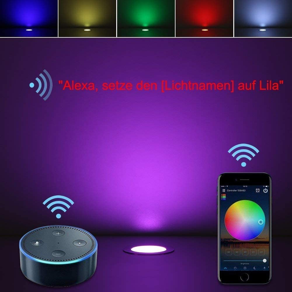 LED Bodeneinbauleuchten Arbeitet mit Alexa,IFTTT,Wifi Wireless Smart Phone Ø45mm IP67 Wasserdicht LED Einbaustrahler Full Kit