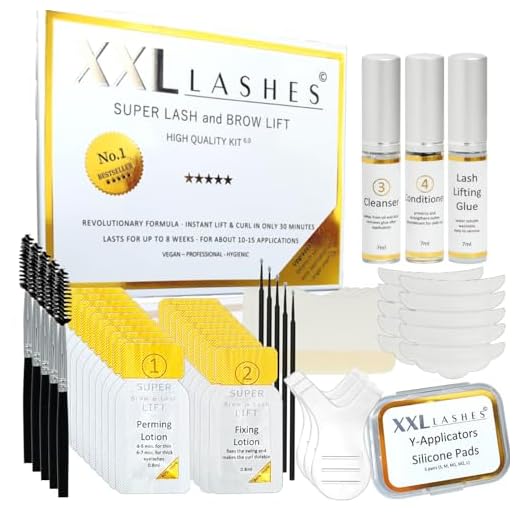 XXL Lashes"Super ögonfransböjning" kit, ögonfransböjning och permanent ögonfrans set, hög kvalitet, Nr. 1 bästsäljare, ny produkt, reaktionstid 2-5 min, 10 st set för 12-15 användningar, ink. manual.