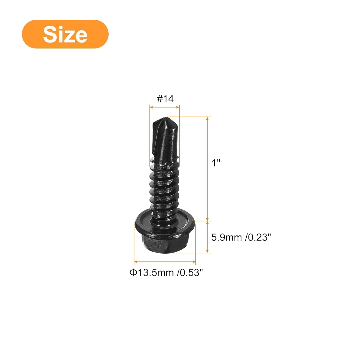 uxcell #14 x 1-1/2" Hex Washer Head Self Drilling Screws 100Pcs 410 Stainless Steel Sheet Metal Self Tapping Screws for Metal Wood, Black