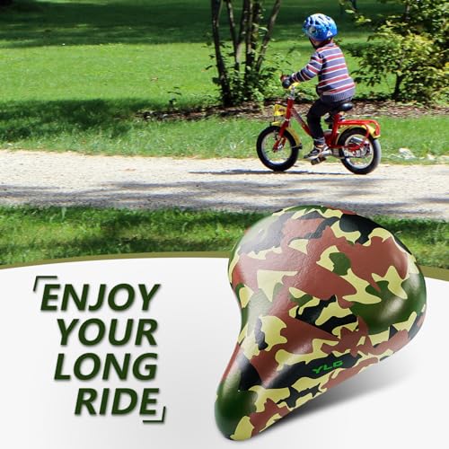 YLG Kids Bike Seat for Boys, Bike Seat Padded Memory Foam for Toddler, Breathable & Extra Soft Memory Foam Camouflage Color Child Bicycle Saddle