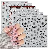 6 Sheets Halloween Nail Art Stickers Self Adhesive Horror Goth Nail Decals Bat Spiders Rose Spider Web Skull Ghost Nails Design Supplies Halloween Nails Decoration for Women Manicure Accessories