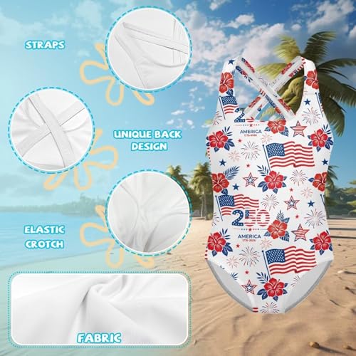 Image of Girls One Piece Swimsuits Teens Sleeveless Back Cross Strap Bathing Suit Kids Quick Dry Cute Beach Swimwear(5-14)