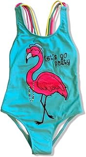 Traje de Baño Infantil con Flamingo, Diseño 'Let's Go Party', Tirantes Cruzados, Colores Amarillo/Rosa/Turquesa (FR/ES, Números, 10, Regular, Regular, Azul)