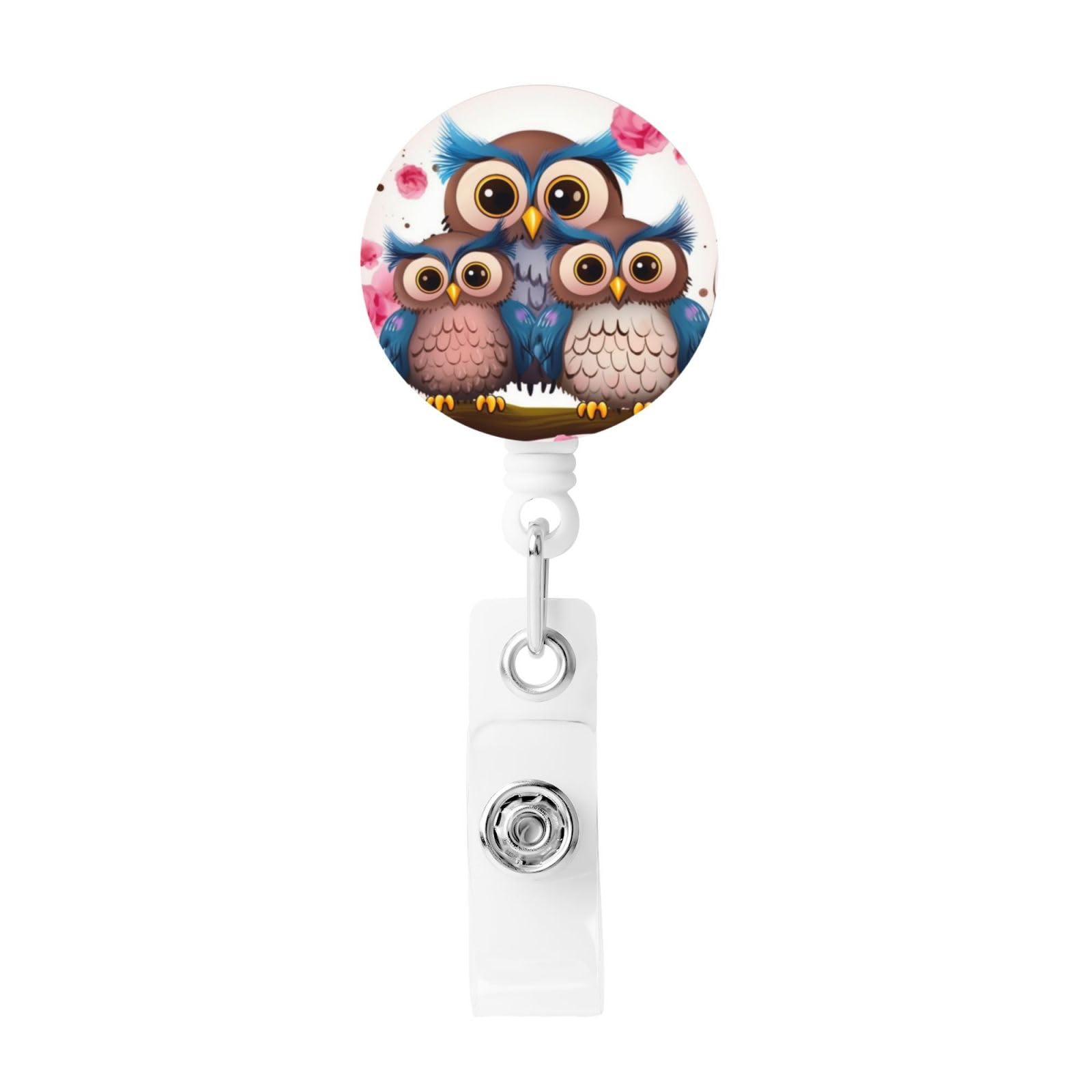 フクロウイラスト リール式名刺ホルダー　ネームカードバッチ　ネームカードクリップ Amazon | 格納式バッジリール かわいいフクロウバッジホルダー バッジ