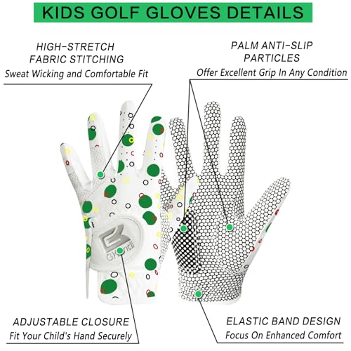 Kids Golf Glove Left Hand Value 1 Pack, Breathable Grip Soft Comfort Elastic Fabric Golf Gloves for Boys Girls Junior Youth Tooddler Pink Age 3-13