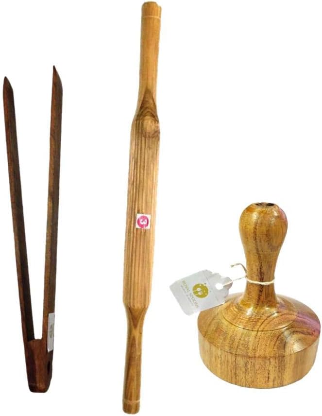 Sponsored Ad - ARMAN SPOONS-Believe in Quality Wooden Tong/Chimta, Belan and Masher Set Handmade (Teak Papad Rolling Pin)
