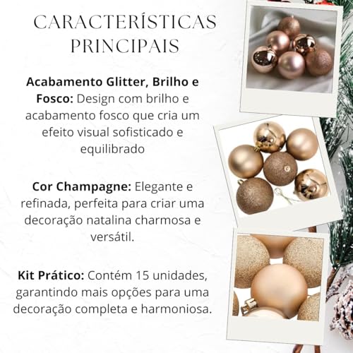 Bola de Natal 3cm Textura Champagne 15 unidades