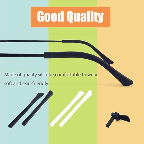 UPIONIC Replacement Glasses End Tips, Anti-Slip Silicone Ear Sock Pieces Tube Sleeve Eyewear Temple Tips for Thin Metal Eyeglass Legs(Black,10pairs)