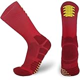 Keskale Basketball Socks, Cushion Crew Athletic Sport Compression Socks for Men Women Youth, Wine Red-1 pair, Medium-Large