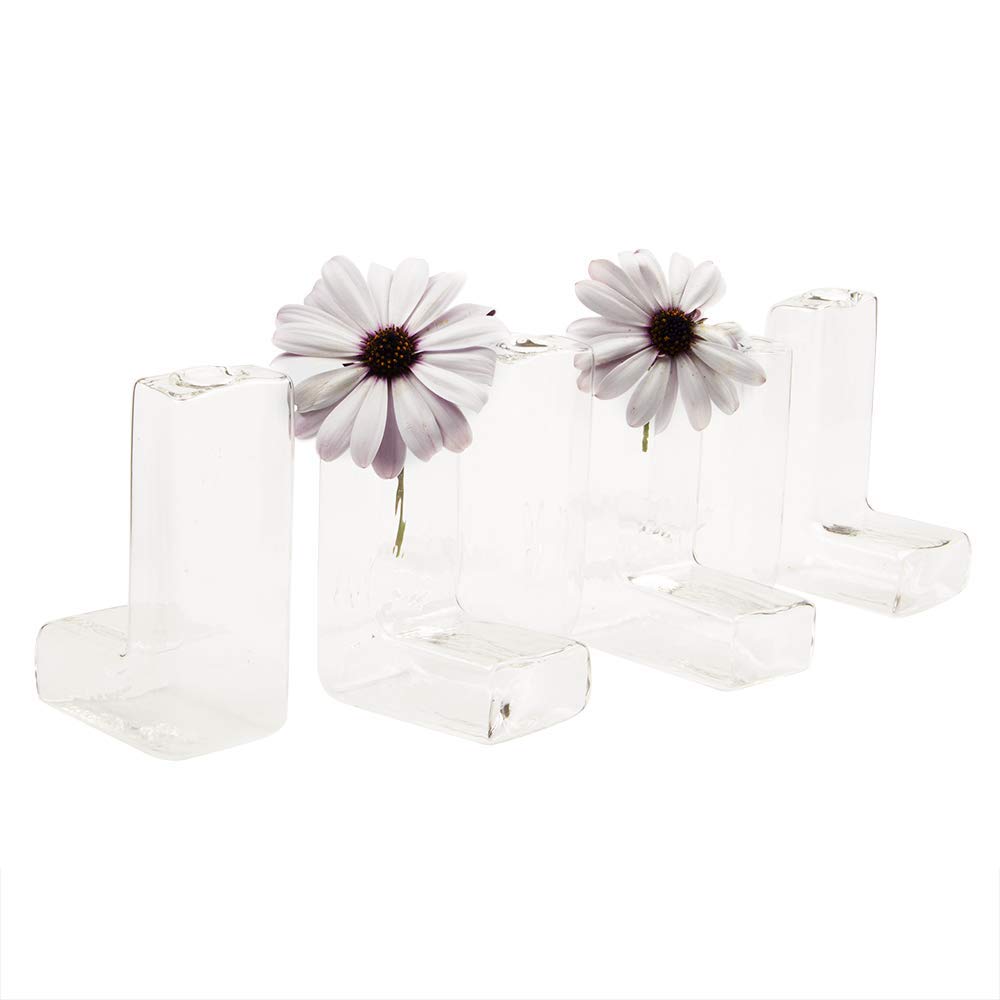 Set of 6 L Tube, Small Clear Glass Bud Vase for Short Flowers, Unique Flower Vase Sets for Home Decor, Weddings, Floral Arranging, Event, Place Settings