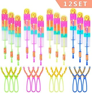 LEEHUR Toys for 6 Year Olds Boys 24pcs Light up Rocket Slingshot LED