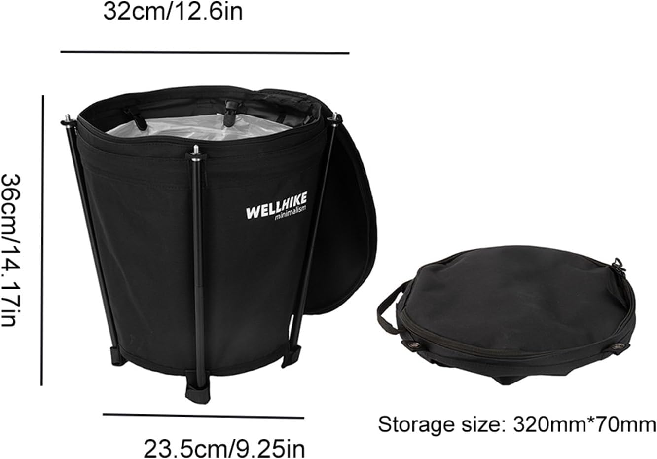 Compatible for WELLHIKE Collapsible Storage Round Bin 20L Garbage 600D Oxford Cloth Camping Home Dirty Clothes Basket for BBQ
