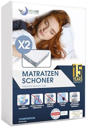 Dreamzie - Matratzenschoner 80x200 2er Set - Wasserdicht - Baumwolle | Oeko-Tex zertifiziert · Mit 4 Eckgummis · Waschbare Matratzenauflage · Inkontinenzunterlage · Matratzenschutz