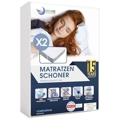 Dreamzie Matratzenschoner 90 x 200 Wasserdicht (2er-Set) Oeko-TEX Zertifiziert - Nässeschutz 90x200 Atmungsaktive