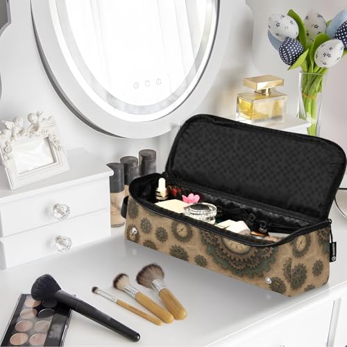 Organizador 2 en 1 para herramientas de cabello con alfombra resistente al calor: bolsa de almacenamiento portátil para planchas, rizadores y secadores de pelo, estampado leopardo con detalles en cobre steampunk miniatura 7