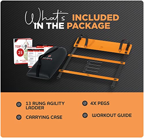 Advanta Sports Deluxe Edition Agility Ladder Training Set -13 Rung 21Ft Orange Agility Ladder, Carrying Bag - Improves Speed And Strength, Comes W/4 Steel Stakes, Workout Charts #TOP6