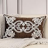 Aeckself - Funda de cojín floral europea, marrón y blanco