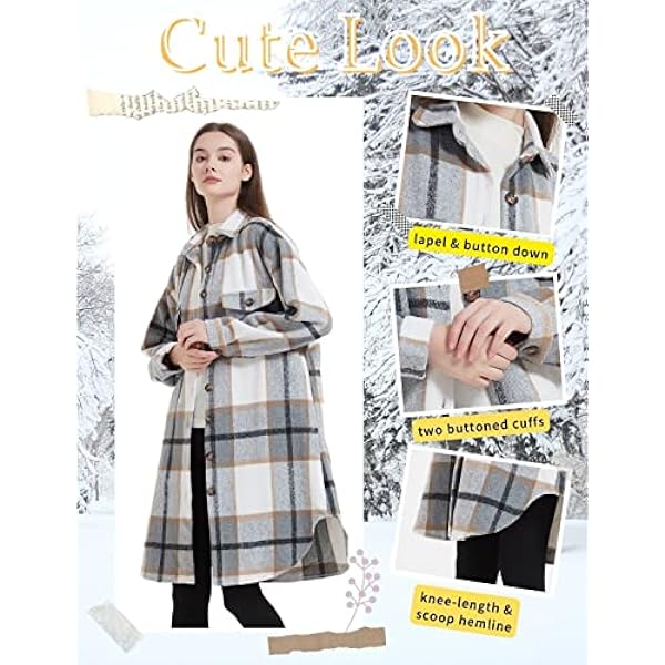 happlan Chaqueta de franela casual para mujer, chaqueta de mezcla de lana con solapa suelta y capa de gran tamaño