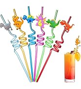Set 8 Cannucce In Plastica Design Dinosauro Vivaci Feste E