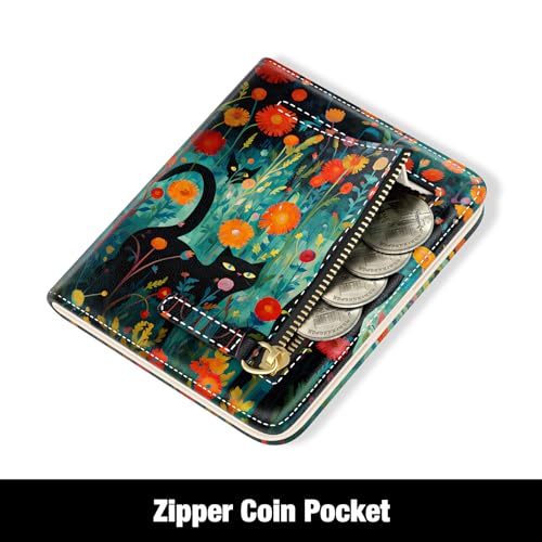 Image of Rouidr Womens Wallet, RFID Small Slim Wallet for Women, Cute Bifold Leather Pocket Credit Card Holder Ladies Mini Purse with Zipper Coin Pocket & ID Window, Twin Cats
