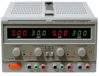 Triple Output Power Supply, Two 0-30V @ 0-5A; One Fixed 5V @ 3A, Quad LED Displays