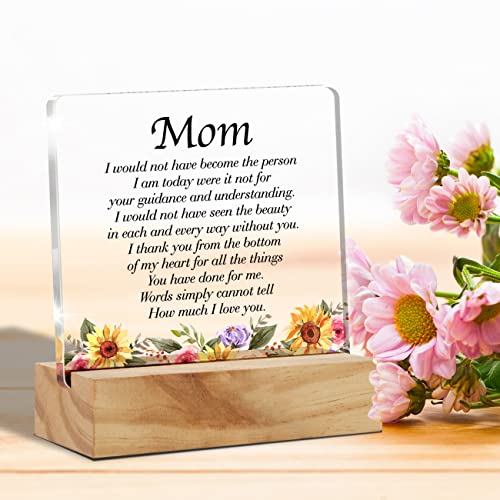 Mother Gift Mom Gifts From Daughter Son, Thoughtful Mom Desk Decor Acrylic Desk Plaque Sign With Wood Stand Home Office Desk Sign Keepsake Present #TOP2